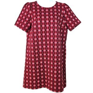 Loft Petites Black & Red Floral Print Short Sleeve Dress Petite Large